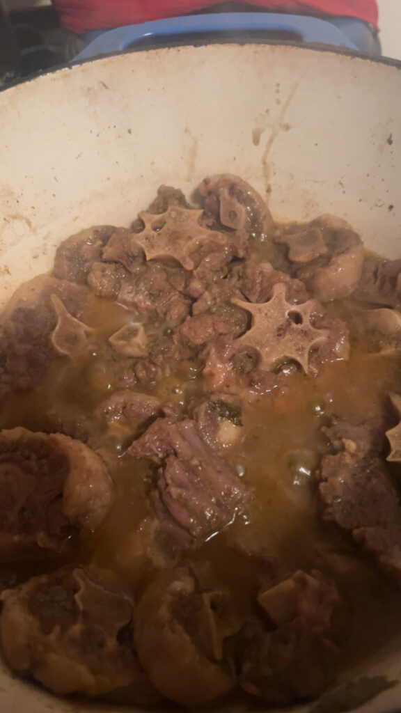 Oxtails simmering