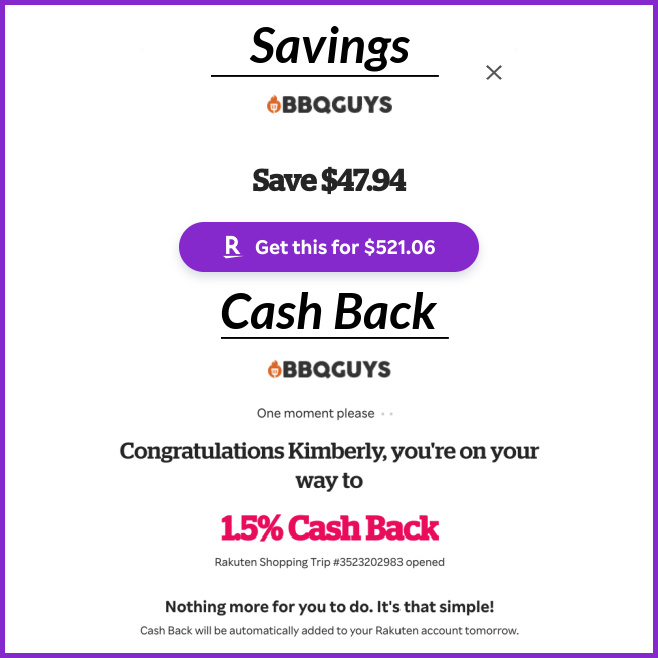 Rakuten Savings and Cash Back Example